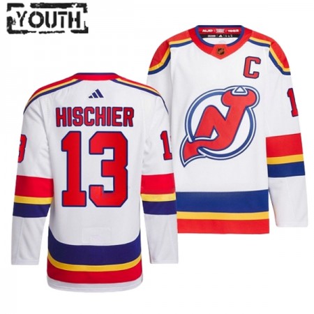 New Jersey Devils Dresy Nico Hischier 13 Adidas 2022-23 Bílý Reverse Retro 2.0 Authentic - Dětské